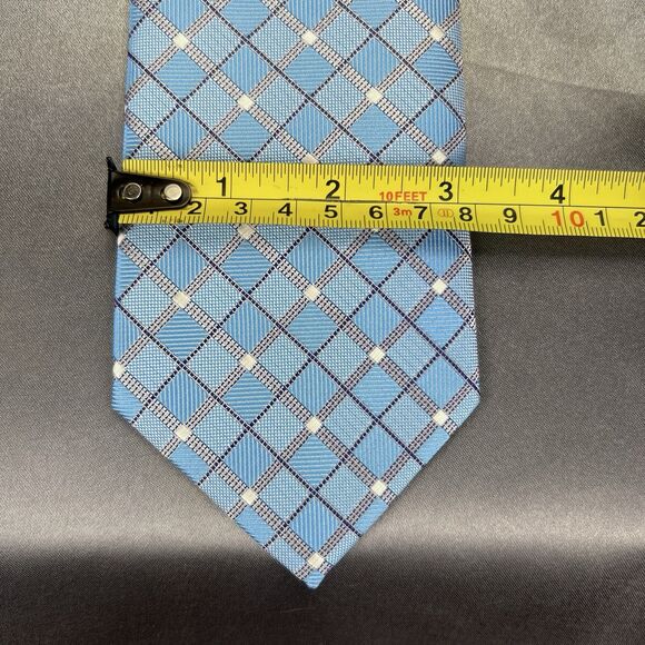 Hi-Tie Men’s 100%‎ Silk Tie Handkerchief Set Geometric Blue Silver Wedding Dance - Picture 11 of 11